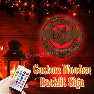 Personalized Wooden Bat LED Lamp丨Name Decor Night Light with 16 Colors Remote Control丨Custom Wall Sconce Engraved Wooden Kids Room Wall Lamp