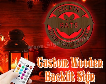 Personalized Wooden Bat LED Lamp丨Name Decor Night Light with 16 Colors Remote Control丨Custom Wall Sconce Engraved Wooden Kids Room Wall Lamp