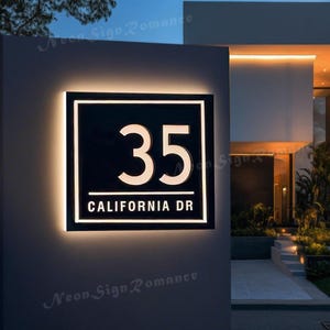 Custom LED House Numbers - Personalized Glowing Metal Address Plaque, Weatherproof Outdoor Sign for Modern Home Exterior & Night Visibility