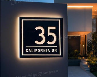 Custom LED House Numbers - Personalized Glowing Metal Address Plaque, Weatherproof Outdoor Sign for Modern Home Exterior & Night Visibility