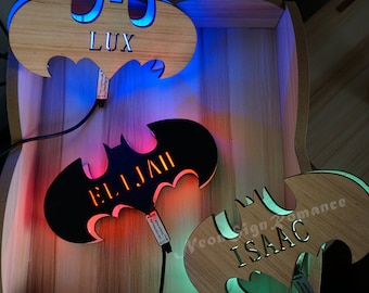 Custom Wooden Bat Name Night Light, Personalized 7 Colors Name Sign, Engraved Remote Wooden Name Nightlight Wall Decor Room Decoration LED