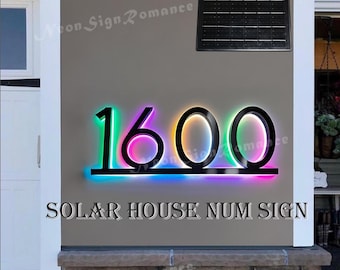 Custom Solar LED House Number Sign For Outdoor Use(Door/Yard/Garden/Mailbox/Garage...)Personalized Metal Backlit Lighted Address Plaque Sign
