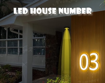 Custom LED House Number Signs For Outdoor Use(Door/Yard/Garden/Mailbox/Garage...)Personalized Metal Backlit Lighted Address Plaque Sign