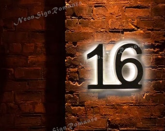 Custom LED House Number Signs For Outdoor Use(Door/Yard/Garden/Mailbox/Garage...)Personalized Metal Backlit Lighted Address Plaque Sign