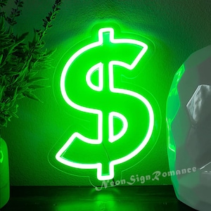 Money Neon Light Sign for Indoor Home Decor丨Green LED Sign for Wall Decor,Game Room,Offices丨Energy Efficient Dollar Shaped Green Neon Signs