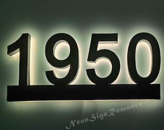 Señal de dirección LED personalizada, señal de número de casa LED, placa de dirección de metal, señal de dirección de puerta, señal de números retroiluminada por LED, número de casa iluminada
