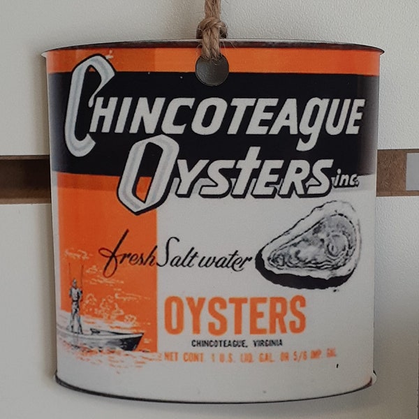 Chincoteague Oyster Can wood ornaments! Vintage oyster can images