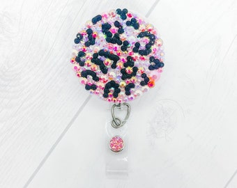 Rhinestone Badge Holder, Bling Badge Reel Retractable, Leopard Print Badge Reel, RN Badge, Nurse Preceptor Gift, Office Worker Gift