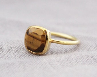 Tiger's Eye Ring, Gemstone Ring, Engagement Ring, Stacking Ring, Handmade Ring, Gemini Birthstone, Statement Ring, Ring For women