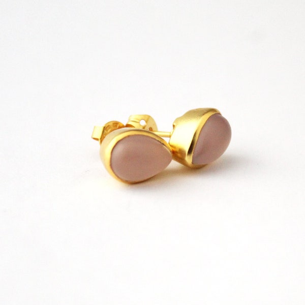 Pink Chalcedony Stud Earrings ,  Pink Studs Earrings , Gemstone Earrings, Statement Gold  Earrings , Bridesmaid gift , Dainty  Earring