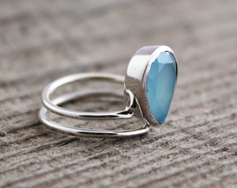 Blue Chalcedony Ring, Sterling Silver Ring,  Cocktail Ring, Gemstone Ring, , March Birthstone, Rings For Women, Stacking Ring,Handmade Ring