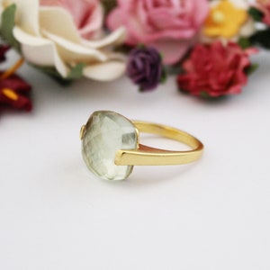 Green Amethyst Ring, Prasiolite Ring, Gift For Her, Engagement Ring, Statement Ring, Cocktail Ring, Dainty Ring, Gold plated Ring