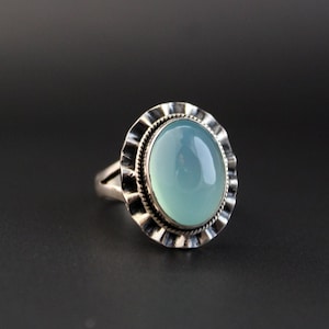 Aqua Chalcedony Ring Silver, Gemstone Statement Ring, Handmade Boho Jewelry, Birthstone Ring for Women, Healing Stone Gift, Gift For mom