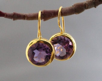 Boucles D'oreilles Pendantes Asymétriques - Perles Baroques Naturelles & Améthyste Sur Argent 925, Sans Emballage