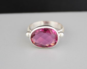 Pink Tourmaline Quartz Ring, Sterling Silver Ring, Ring For Women, Handmade Ring,  Pink Tourmaline Jewelry, Pink Gemstone Ring, Texture Band