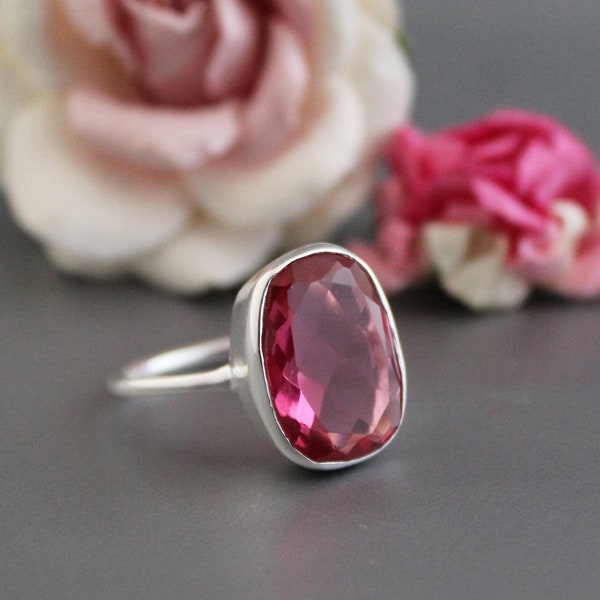 Gorgeous Pink Tourmaline Ring, Solid Sterling Silver Ring, Tourmaline Quartz Stone, Women's Ring, Pink stone ring, gift Ring, handmade ring