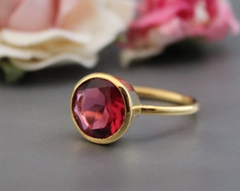 Bague quartz tourmaline rose, bague de fiançailles, bague pour femme, bague faite main, bague tendance, bague avec pierres précieuses roses, bague bohème, bague faite main