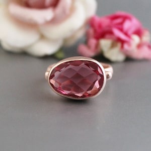 Handmade Rose Gold Pink Tourmaline Ring - Texture Band