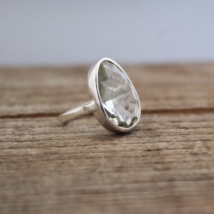 Green Amethyst Ring, Sterling Silver Ring, Birthstone ring, Gemstone Ring, Prasiolite Ring, Statement Ring, ring for women, new mom gift