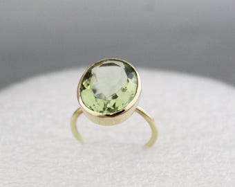 Green Quartz Ring: Gold Polish, Handmade Gemstone Jewelry, Sterling Silver Ring