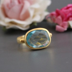 Blue Topaz Quartz Ring, Ring For Women, Handmade Ring, Statement Ring, Blue Gemstone Ring, Bridesmaid  Ring, Texture Band, Dainty Ring