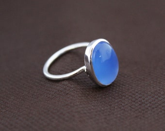 studded chekker cut faceted Fine gemstone Bella Ring from twilight girl ring gift Cobalt Blue Chalcedony 925 Sterling Silver Ring size 7no