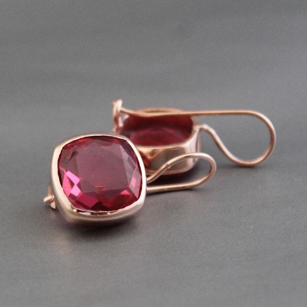 Pink Tourmaline Earrings: Rose Gold Dangles, gift for her