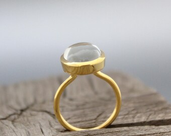 Gold Plated Rock Crystal Ring: Dainty Statement Jewelry gift for her