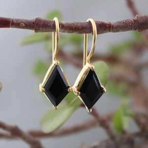 Black Onyx Quartz Earrings , Black Onyx Gold Polish Earrings , Handmade Earrings , Cocktail Earrings, Statement Earrings, Gift For mom