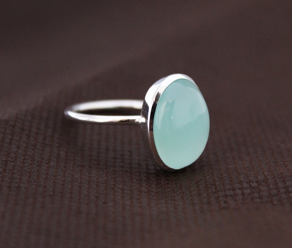 Aqua Chalcedony Ring Stone Silver Ring, Aqua Blue Chalcedony Silver Ring Chalcedony Ring Sterling Silver Ring 92.5/% Sterling Silver Ring