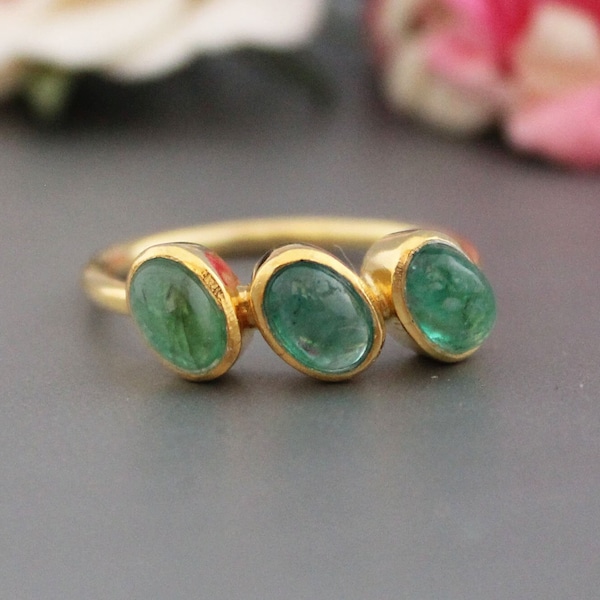 Emerald gold polish Ring: Handmade Bezel Set Gemstone gift for mom
