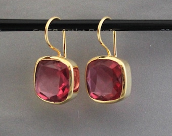 Roze toermalijn vergulde hangende oorbellen: handgemaakte edelsteen sieraden