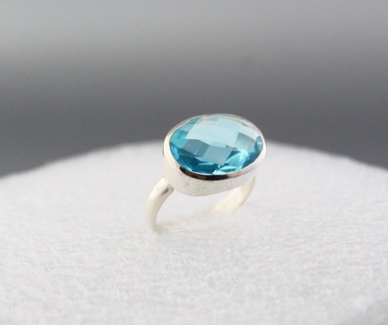 Natural Blue Topaz Gemstone Ring Sterling Silver 925 Big Stone Topaz Ring Everyday Silver Handmade Statement Ring Anniversary Gift For all