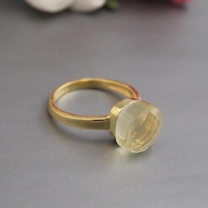 Handmade Lemon Quartz Ring: Gold Plated Textured Band