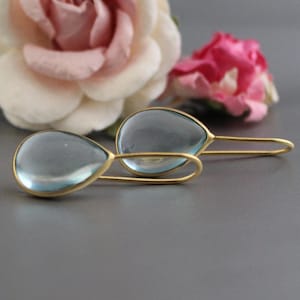 Orecchini con topazio blu placcato oro: pendenti fatti a mano in oro lucido
