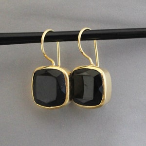 Black Onyx Earrings, Black Onyx Gold Plated Earrings , Earring Dangles, Gift For Her, Gemstone Earrings, Genuine Onyx Earrings, Gift for Mom