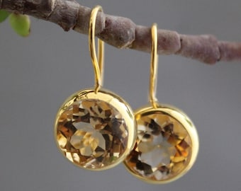 Gold Plated Citrine Drop Earrings: November Birthstone Jewelry