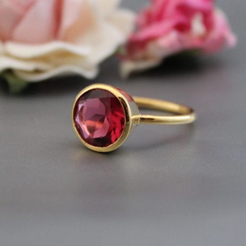 Anillo de cuarzo turmalina rosa: Anillo de plata de ley 925 con gema, anillo para mujer