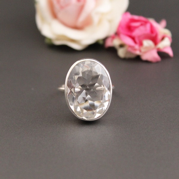Crystal quartz Clear quartz Ring, Rock Crystal quartz Ring, Statement Ring, 925 Sterling Silver Handmade Ring, Fine Silver Ring, Dainty Ring