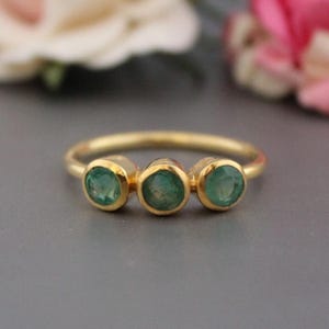 Vermeil Gold Emerald Ring: Handmade Green Gemstone Stacking Ring