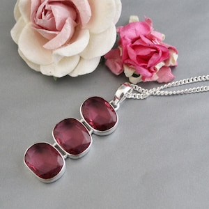 Pink Tourmaline Quartz Pendant Necklace, Hand Crafted Jewelry, Handmade Jewelry, Birthstone Necklace, 925 Silver 16 inch chain, Gift For Her