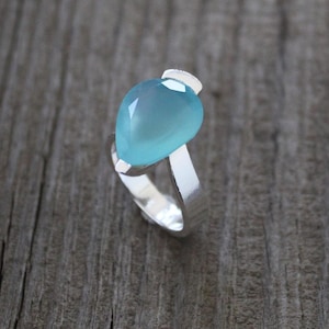 【REAL SILVER 925】AQUA SILVER Aqua Chalcedony Ring,925 Sterling Silver Ring, Gemstone Ring