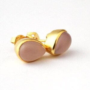 Pink Chalcedony Stud Earrings, Pink Studs Earrings, Gemstone Earrings, Statement Gold  Earrings, Bridesmaid gift,Dainty Earring,Gift For Her