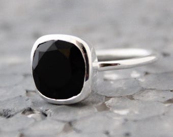 Black Onyx Sterling Silver Ring: Handmade Gemstone Statement Ring, Gift For Her