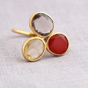 Citrin-Karneol-Rauchquarz-Ring: Drei-Stein-Cocktail-Ring