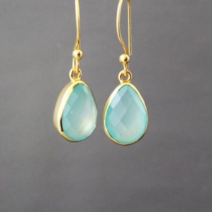Aqua Chalcedony earrings, Gold polish Earrings,Gemstone Earrings,Quartz Earrings,Teardrop Earrings,Bridesmaid Gift,Gift for Her,Boho Earring