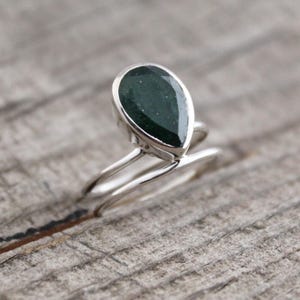 Green Aventurine Ring: Handmade Sterling Silver Pear Gemstone