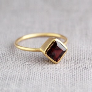 Square Garnet Ring - Gold Plated January Birthstone Jewelry