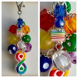 Beaded CLIP for Purse, Bag, Lanyard INFINITY Rainbow Gay Pride Love Heart Forever Accessory Decor Focal Bead Silicone Rhinestone