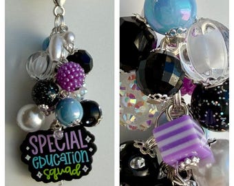 Beaded CLIP for Purse, Bag, Lanyard SPECIAL EDUCATION Squad Teacher School Class Children Accessory Decor Focal Bead Silicone Rhinestone